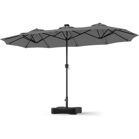 2 x 4 M Parasol de Jardin Double Face, 108 Lampes LED, Pied Lesté Inclus, 12 Baleines Robustes, Manivelle Pratique, 3 Aérations, Piscine, Cour, Gris (1/5)