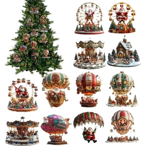 Ensemble de Décorations de Noël en Bois Ornements Santa en Bois 2D 12 Pièces Décorations Suspendues de Fête pour Intérieur Extérieur Jardin Cheminée Fenêtre Patio Voiture (1/5)