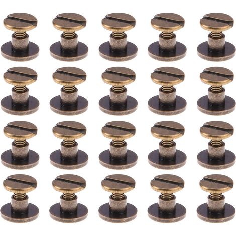 20 paia di rivetti in bronzo a vite da 9x6,5 mm per pelletteria, rivetti in metallo per lavori di pelletteria fai da te, rivetti piatti Chicago con kit di fissaggio a vite e dado, per cinture, tracoll (1/5)