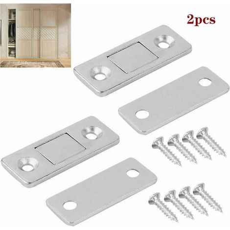 Ferme Porte Magnetique - 2 Pièces - Fixation Par Vis Et Colle - Pour Armoire Tiroir Meuble Cuisine - Epaisseur Réduite (1/5)