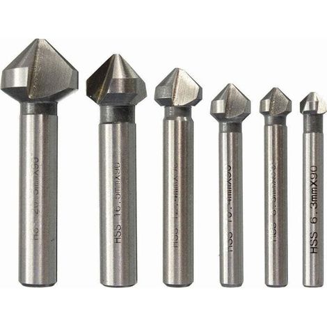 Jeu De 6 Fraises À Chanfreiner HSS 90° Cylindriques Pour Bois Métal PVC Tailles 3-20Mm