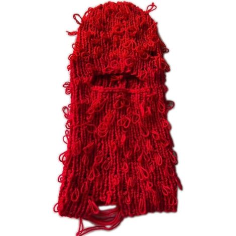 Sturmhaube für Erwachsene, gestrickte Herbst-/Wintermütze, Requisite für Winterpartys/Fotografie, gruselige Geister-Sturmhaube mit Loch, rote Garnrolle (1/5)