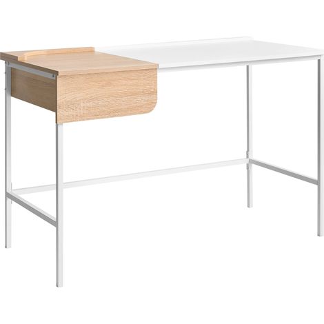 Scrivania minimalista per ufficio domestico con cassetto gambe in ferro e pannello truciolare 120 x 60 cm bianco Ocate