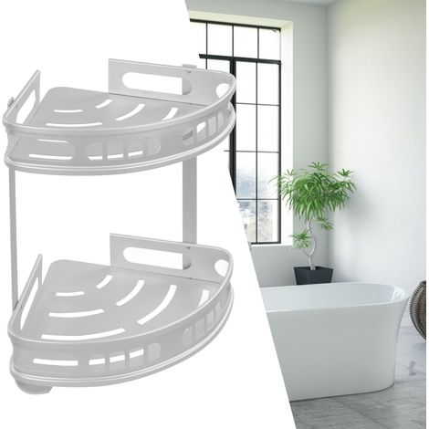 Étagère triangulaire en forme d'éventail, panier à double compartiment, étagère d'angle pour salle de bain (1/5)