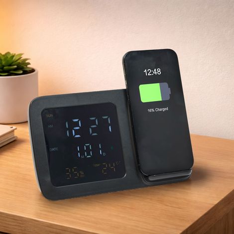 Réveil - BE MIX - 4-en-1 - Thermomètre - Alarme - Station de Charge à Induction 15W - Noir (1/5)