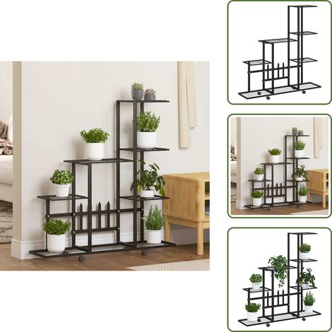 Blumenständer auf Rollen 94,5x25x92,5 cm Schwarz Metall - Pflanzenständer - Blumenträger - Metallrost - Balkonmöbel - Gartendekoration (1/5)