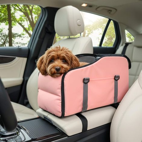 3-in-1 Folding Dog Car Seat with Central Console Transport Bag Pink (1/5)