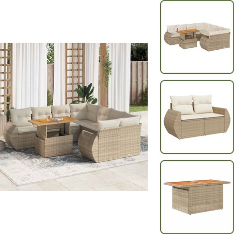 9-tlg. Garten-Sofagarnitur mit Kissen Beige Poly Rattan - Garten Sofagarnitur - Garten Sofagarnituren - Outdoor Sofagarnitur - Sofagarnitur Terrasse (1/5)
