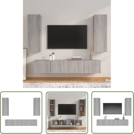 The Living Store Ensemble de meubles TV 4 pcs Sonoma gris Bois d'ingénierie - Meuble Tv - Meuble Tv Mural - Rangement Tv - Salon - Décoration Intérieure (1/5)
