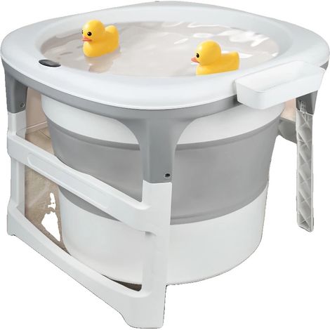 Bañera, control de temperatura ajustable, diseño que ahorra espacio, color gris. (1/2)