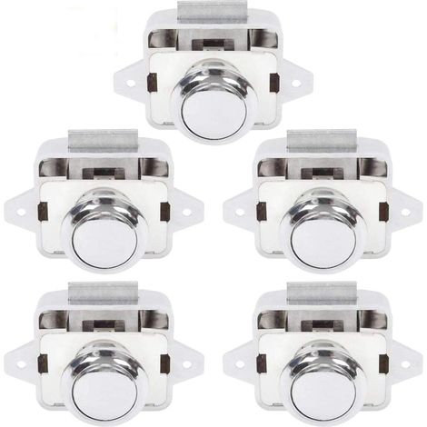 Botón pulsador para cerrar la puerta de un armario, apto para autocaravanas, motocicletas o caravanas (5 unidades, color plata). (1/5)