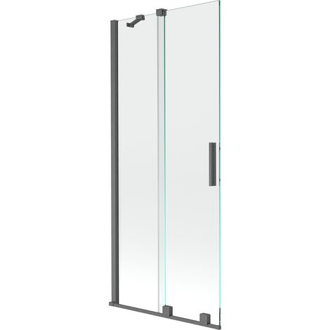 Mexen Velar parete per vasca da bagno a 2 ante scorrevoli 80 x 150 cm, trasparente, grigio fucile spazzolato - 896-080-000-01-66 (1/5)