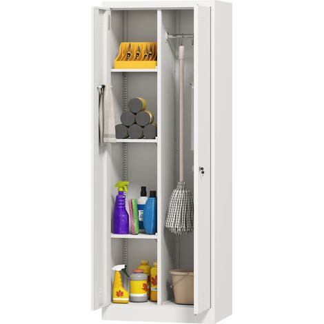 Armoire à balais avec compartiment pour aspirateur et étagères réglables réglables pliable 60 x 40 x 165 cm cm pour salon balais, multifonctionnelle acier, rangement réglables, (1/5)