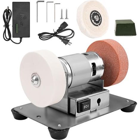 Mini meuleuse d'établi à 3 disques, machine à meuler électrique multifonction pour le métal, le bois, la coutellerie et le polissage de bijoux, base de 16 x 9 cm (1/5)
