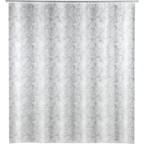 Rideau de douche, à base film plastique écologique et recyclable (PEVA), pour la baignoire, étanche l'eau, 180 x 200 cm, 12 anneaux blancs inclus, noir/blanc, 25232100 (1/2)