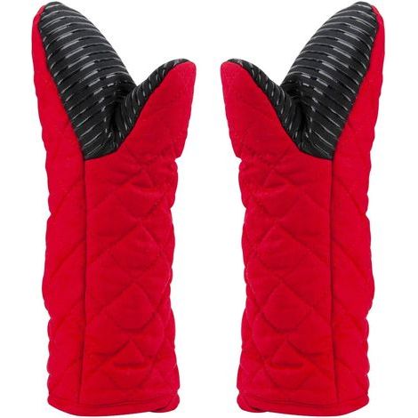 Gant Cuisine Four Maniques Silicone, Long Gant Four Antidérapant Oven Gloves Mitts Doublure en Polyester Coton Lavable pour Cuisine Cuisson (Rouge) (1/4)