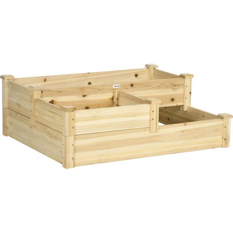 Huerto elevado de 3 niveles en madera de abeto color natural 108 x 88 x 36 cm (1/5)