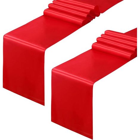 Tovaglia in due pezzi, in raso rosso, decorazione natalizia, 30 x 275 cm, ideale per cene di Natale, matrimoni, feste di compleanno, ecc. (1/5)
