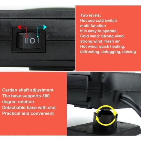 Chauffage de voiture 150W 24V, dégivrage avec fonction de refroidissement, ventilateur de chauffage électrique noir, prise allume-cigare (1/5)
