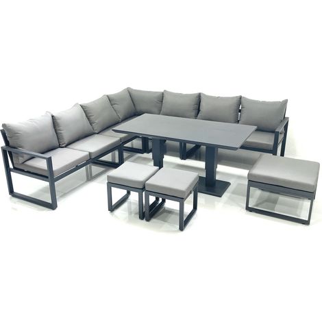 Fimous 10 Seater Outdoor Aluminum Garden Furniture Set Corner Sofa 3 Footstools Adjustable Rising Lifting Dining Table Sets Dark Grey (1/5)