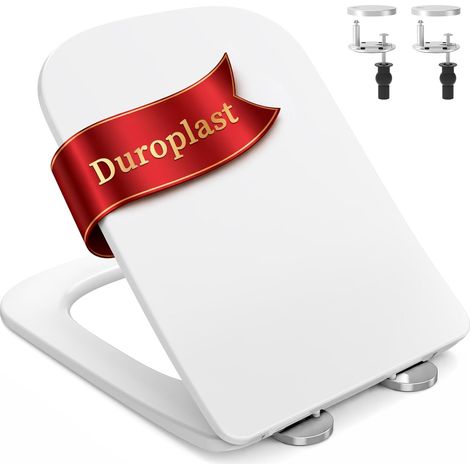 Asiento de inodoro con mecanismo de cierre suave, Duroplast de alta calidad, forma cuadrada, desmontable para facilitar la limpieza, soporta hasta 200 kg, con patas de goma, seguro y sin tambaleos, bl (1/5)