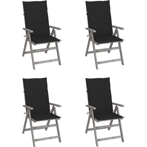 Lot de 4 Chaises de jardin inclinables - Chaises d'extérieur pour terrasse/jardin avec coussins Bois d'acacia BV120282 - BonneVie (1/5)