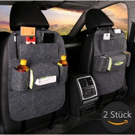 Organiseur Siege Arriere Voiture - Pour Enfant - Avec Support Tablette Et Tapis Kick - Gris - Lot De 2 (1/4)