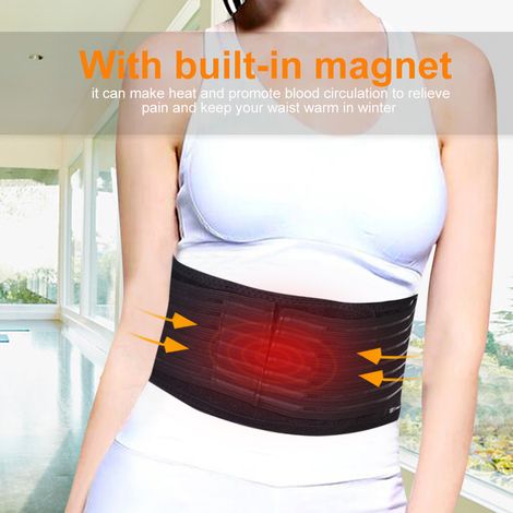 Ceinture lombaire magnétique auto-chauffante, soutien lombaire, respirante, unisexe (Noir L) (1/5)
