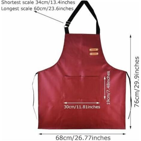 Tablier imperméable en PU avec une grande poche réglable Tablier résistant à l'huile pour la cuisine Lave-vaisselle Cuisson Rouge