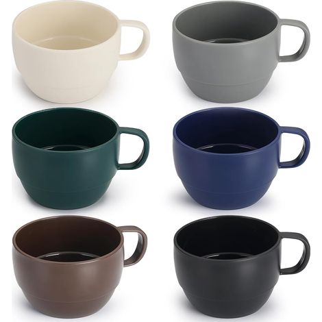 Lot 6 Tasses Café Plastique Léger/Durable, 355ml, Maison/Extérieur/Pique-nique/Camping, Cadeau