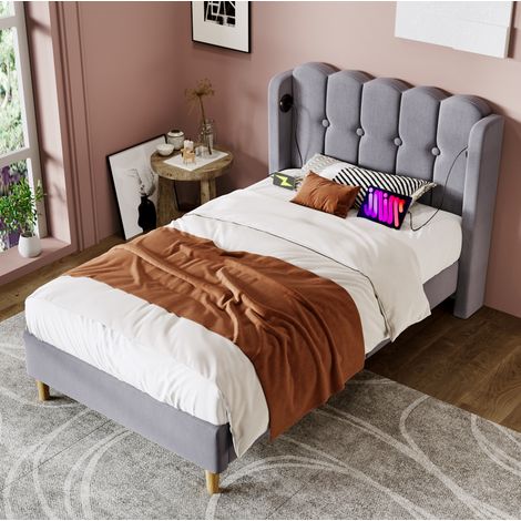 letto singolo 90x200 imbottito USB C grigio OKMYHOME (1/5)