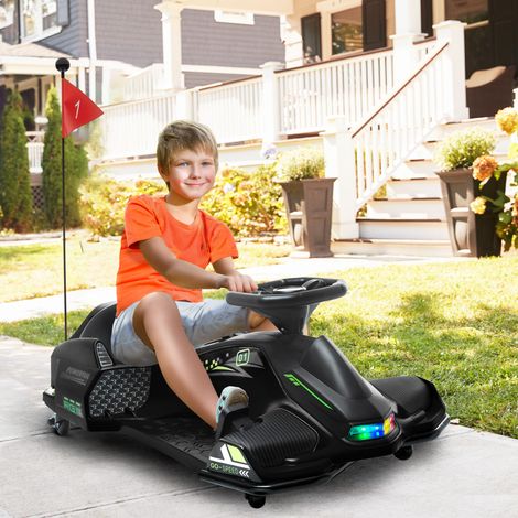 Kart électrique enfant 12V, voiture de course junior, vitesse variable 3-8 km/h, fonction drift, 90x53x99 cm, châssis noir, cadeau idéal piste (1/5)