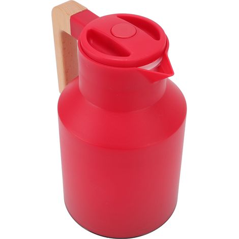 Carafe à café 1L grande capacité, portable, style européen, poignée en bois de hêtre, isolation thermique 12h, rouge (1/5)