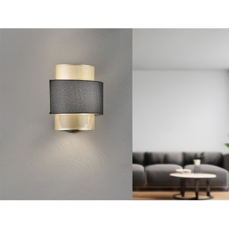 Wandleuchte LOUNGE Metall Gold mit Stoffblende Schwarz, Breite 25cm (1/5)