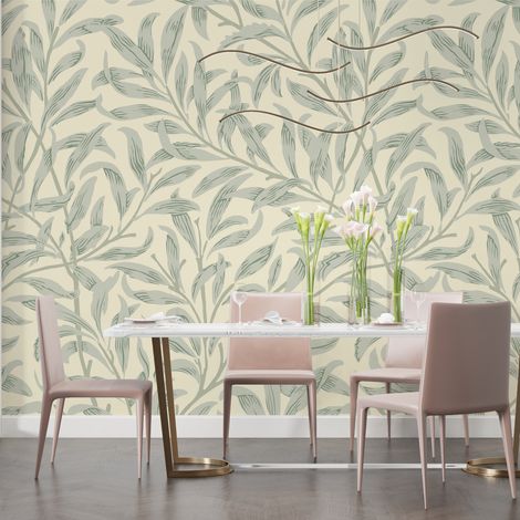 Papier Peint Vintage - Rameaux Délicats Beige et Vert - 150 x 250 cm (1/2)