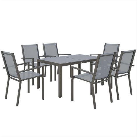 Salon de jardin 7 pièces table rectangulaire 6 chaises Acier (1/5)