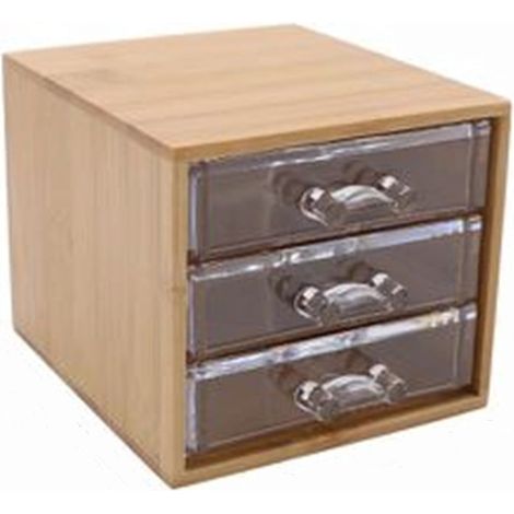 TRADE SHOP - Porta Gioielli Cosmetici Con 3 Cassetti Organizzatore Casa In Legno 12.3x15.3x11 Cm 10830 - (1/5)