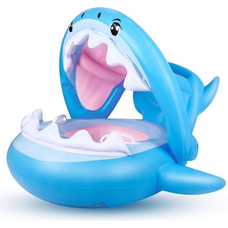 Flotteur Bébé Forme Requin Gonflable avec Auvent Anti-Soleil, Anneau Flottant Sécurisé pour Enfants Jusqu’à 36 Mois, Loisirs Aquatiques Piscine et Plage (1/5)