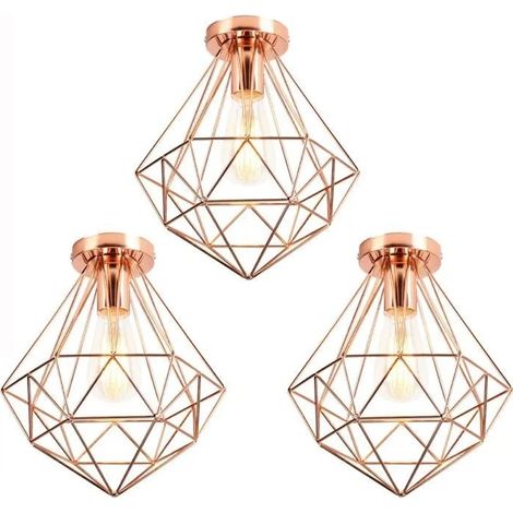 U-Do 3Pcs Plafonnier forme Diamant en Métal Or Rose E27 40W Lampe de Plafonde Intérieur style Moderne Lampe Brillant pour Cuisine (1/4)