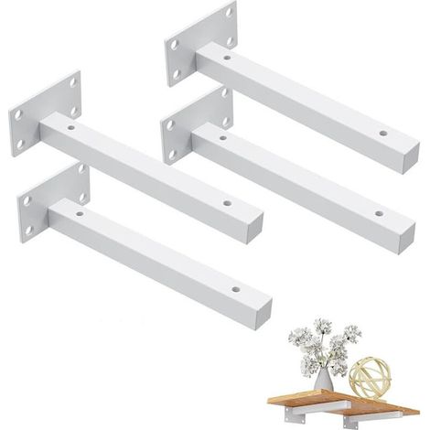 [NEVER USED] Pcs Shelf Brackets, Wall Mounted Shelf Supports, Heavy Duty Industrial Floating Brackets, White (25cm)