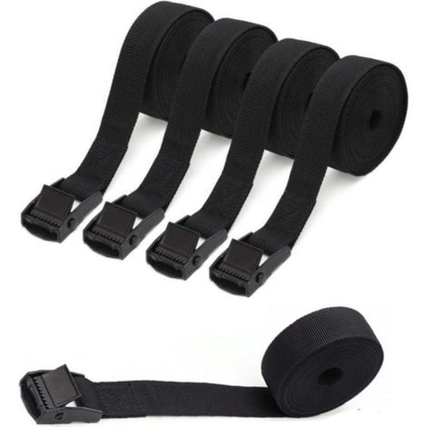 4er Set Spanngurte 25mm Schwarz 2m bis 250kg mit Klemmschloss für Auto & Fahrradträger