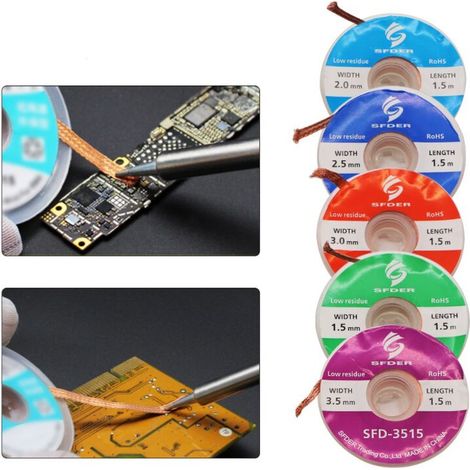 Kit de dessoudage de tresse Betterlife 1.5/2.0/2.5/3.0/3.5mm ligne d'absorption de soudure BGA sans nettoyage 5 pièces soudure électrique Wi