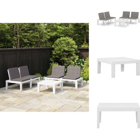 3-tlg. Garten-Lounge-Set mit Kissen Kunststoff Weiß - Gartensitzgruppe - Lounge Set - Gartenmöbel - Outdoor Möbel - Plastikmöbel (1/5)