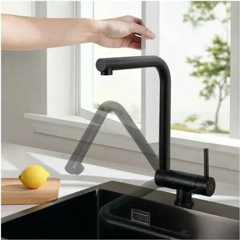 Mitigeur cuisine rabattable sous fenêtre pivotant 360° noir (1/4)