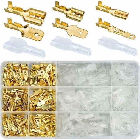600 Pcs Brass Crimp Terminals, 2.8/4.8/6.3mm Electrical Terminal with Insulated Sleeve Male Female Spade Wire Connectors Crimp Terminal for Automotive Boat Motorcycle Car (1/5)