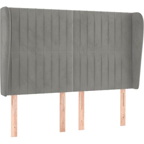 Testiera Testata del letto ad Orecchio Grigio Chiaro 147x23x118/128 cm in Velluto (1/4)
