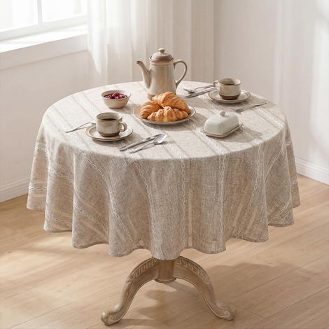 Tischdecke Baumwollmischung 140 cm Rund Braun Abwaschbar Landhausstil Küche Party