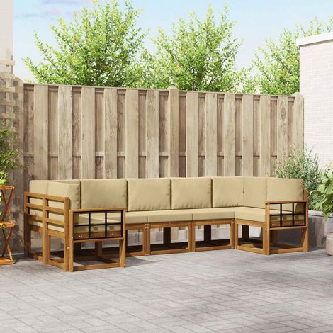 Outdoor-Sofagarnitur mit Kissen 7 pcs Natur und Beige
