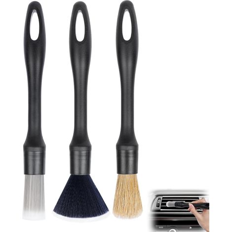 Set de 3 brosses de détaillage auto, poils doux en soie de sanglier, nettoyage sans rayure pour intérieur, bouches d'aération, table (1/5)