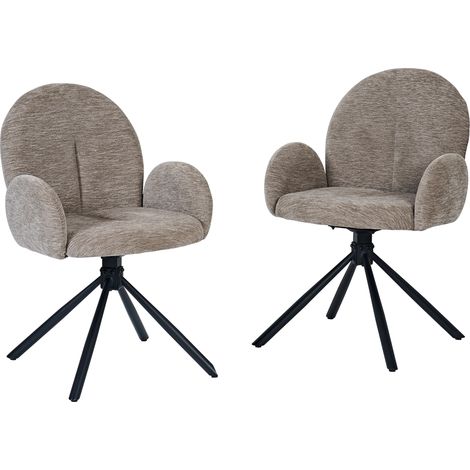 Lot de 2 Chaises de Salle à Manger Pivotantes avec Accoudoirs, Fauteuil de Salon de Coiffeuse Bureau, Tissu Chenille Doux, Noir et Taupe (1/5)